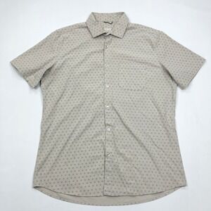 Teren Designs Daily Driver Shirt Mens XL Tan Geometric Bamboo Blend Short Sleeve